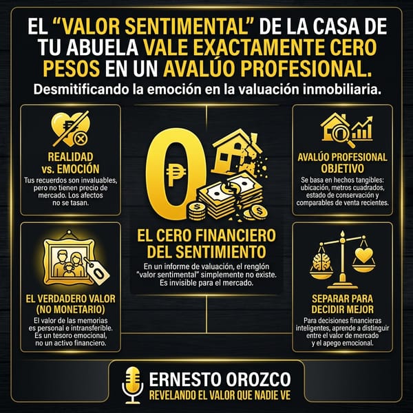 El "valor sentimental" de la casa de tu abuela vale exactamente cero pesos en un avalúo profesional.