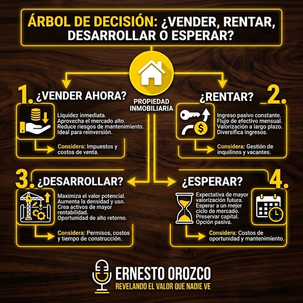 Árbol de decisión: ¿Vender, rentar, desarrollar o esperar?